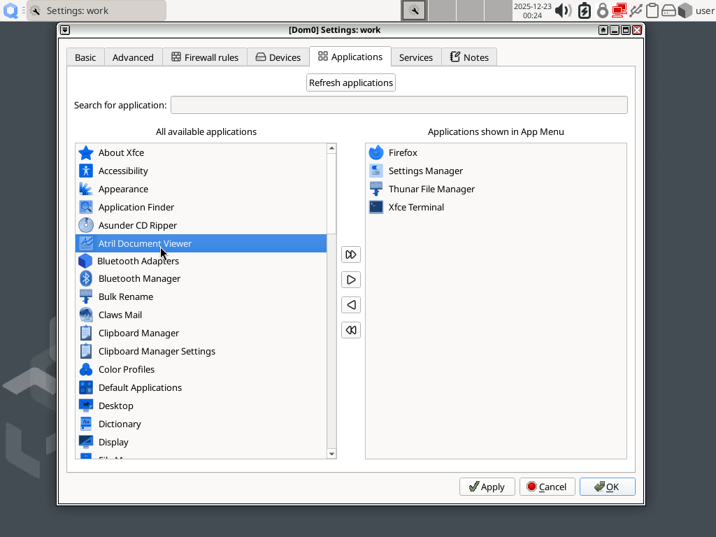 Qube settings showing icons of Apps in 4.3
